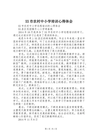 XX市农村中小学培训心得体会