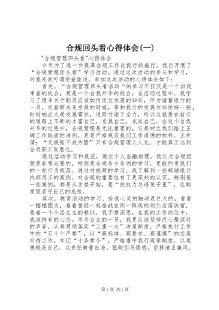 合规回头看心得体会(一)