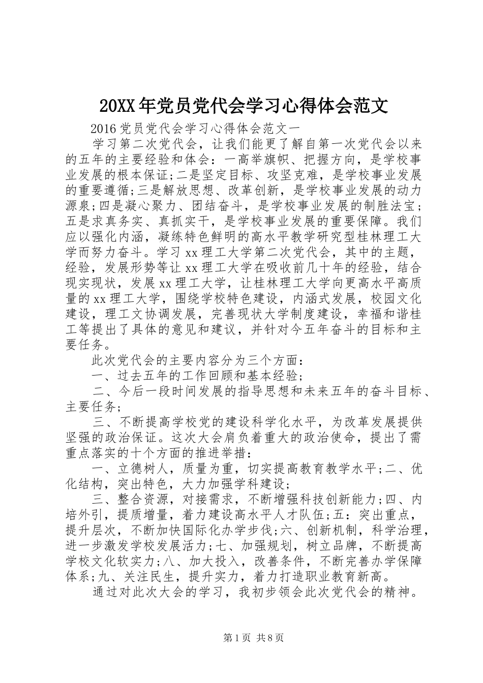 20XX年党员党代会学习心得体会范文_第1页