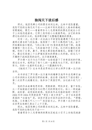 独闯天下读后感