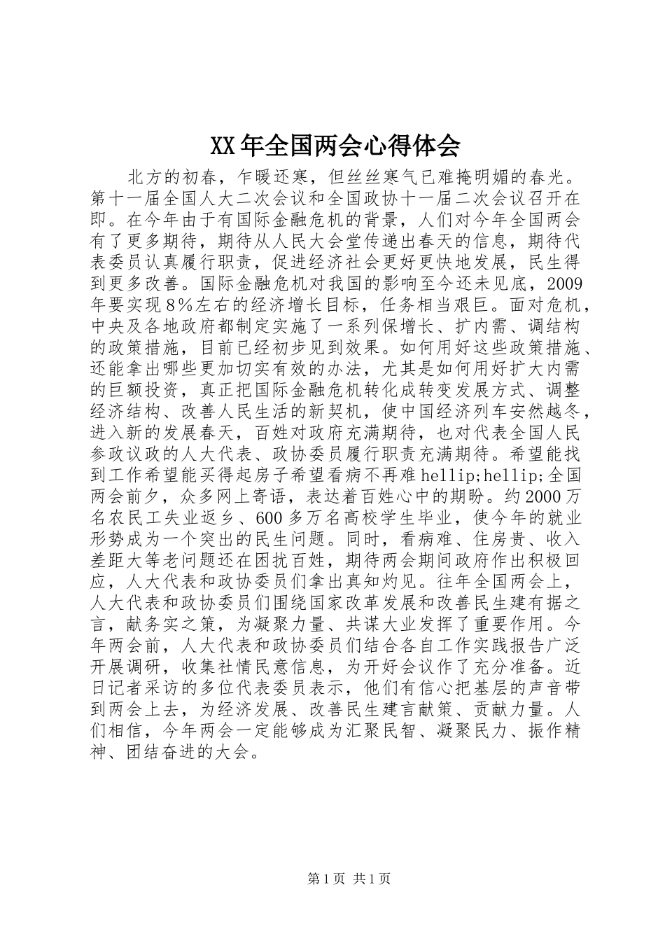 XX年全国两会心得体会_第1页