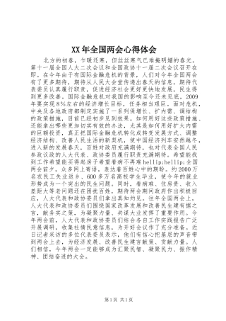 XX年全国两会心得体会