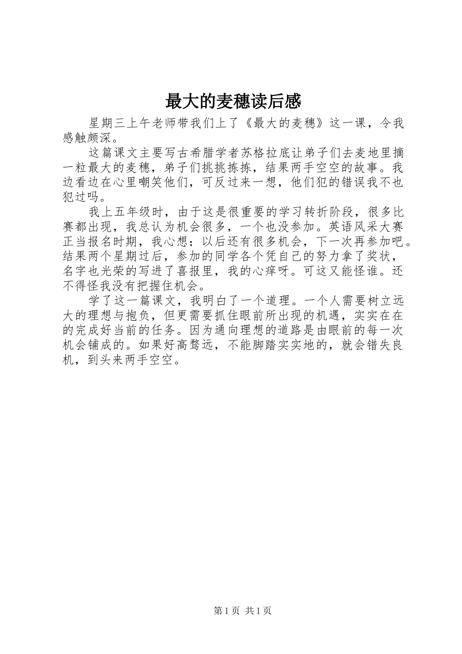 最大的麦穗读后感_第1页