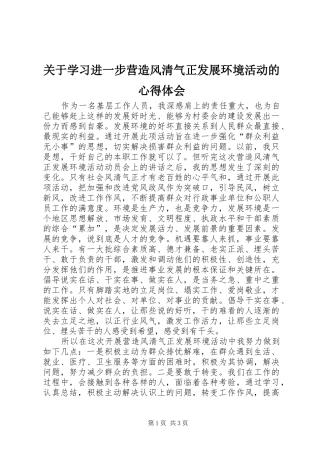 关于学习进一步营造风清气正发展环境活动的心得体会