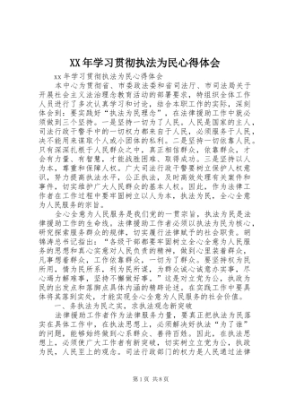 XX年学习贯彻执法为民心得体会