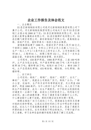 企业工作报告及体会范文