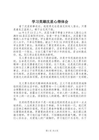 学习英雄沈星心得体会