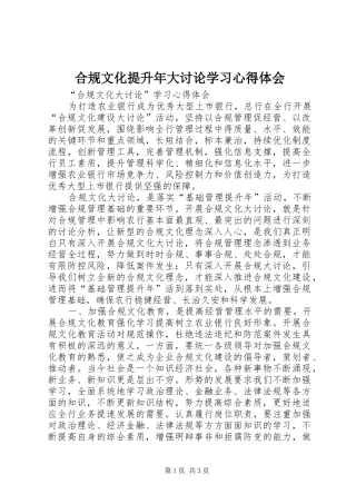 合规文化提升年大讨论学习心得体会