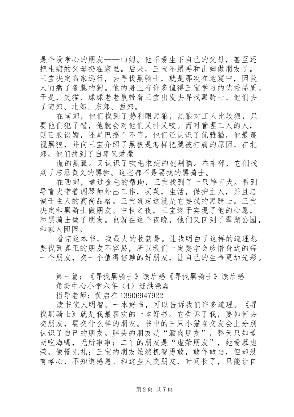 《寻找黑骑士》读后感周佳怡_第2页