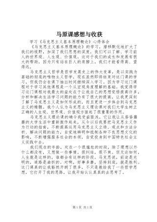 马原课感想与收获