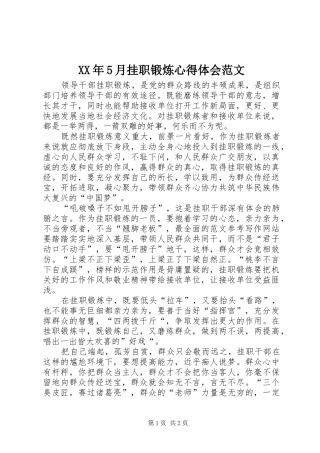 XX年5月挂职锻炼心得体会范文