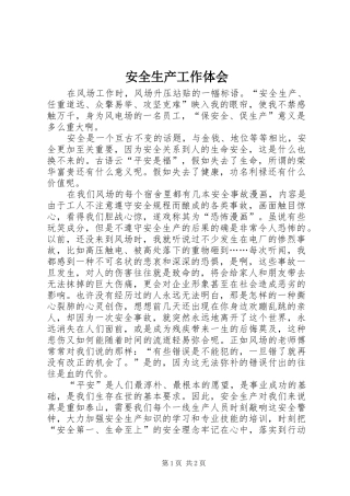 安全生产工作体会