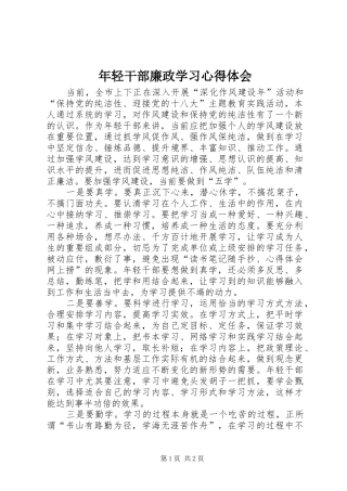 年轻干部廉政学习心得体会