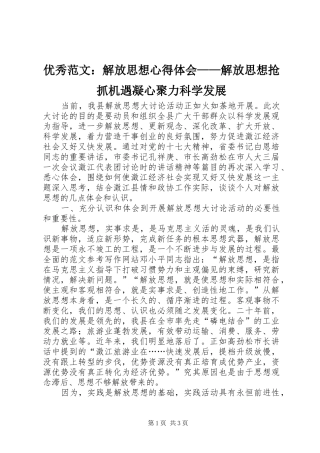 优秀范文：解放思想心得体会——解放思想抢抓机遇凝心聚力科学发展