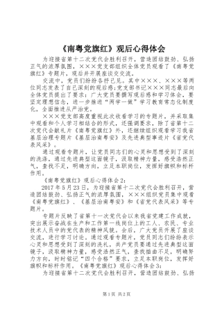 《南粤党旗红》观后心得体会