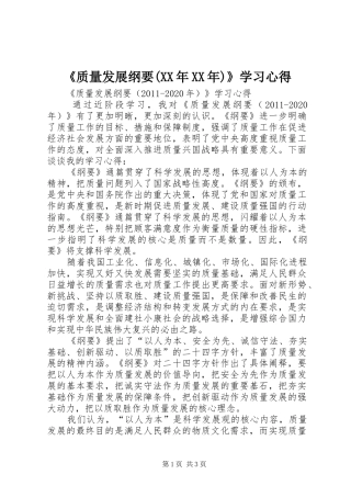 《质量发展纲要(XX年XX年)》学习心得