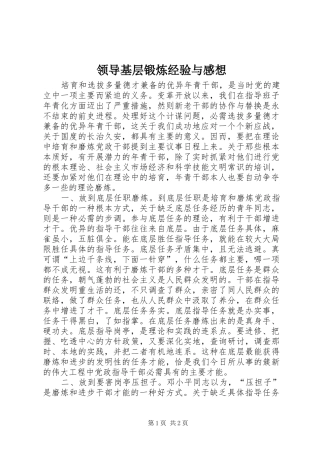 领导基层锻炼经验与感想
