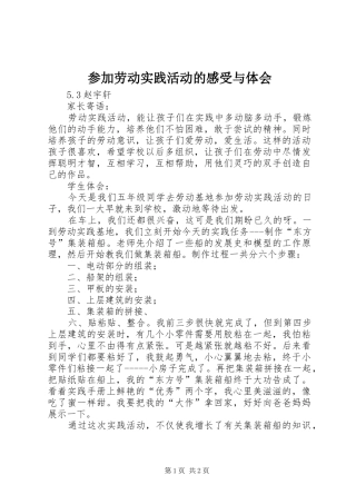 参加劳动实践活动的感受与体会