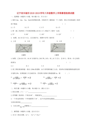 辽宁省兴城市 八年级数学上学期暑假检测考试卷(无答案) 新人教版考试卷