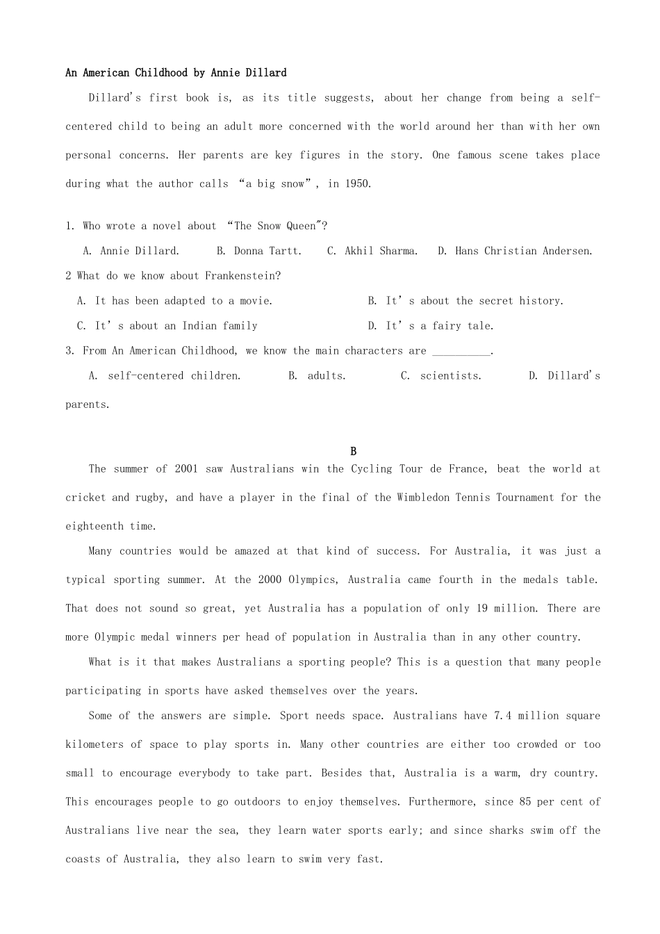 高三英语上学期第一次考试考试卷(无答案)考试卷_第2页