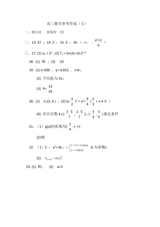 高三数学下学期4月模拟考试考试卷(一)文(PDF)参考答案