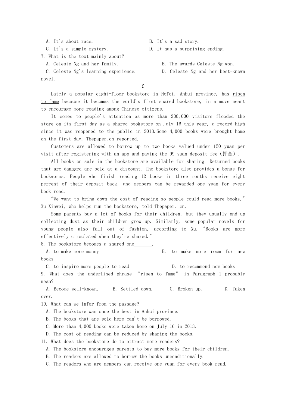 贵州省毕节梁才学校届高三英语上学期第一次月考考试卷_第3页