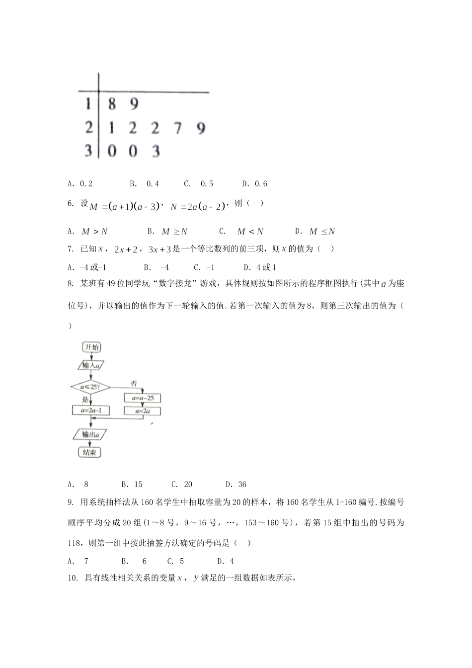 青海省西宁市高一数学下学期期末考试考试卷_第2页