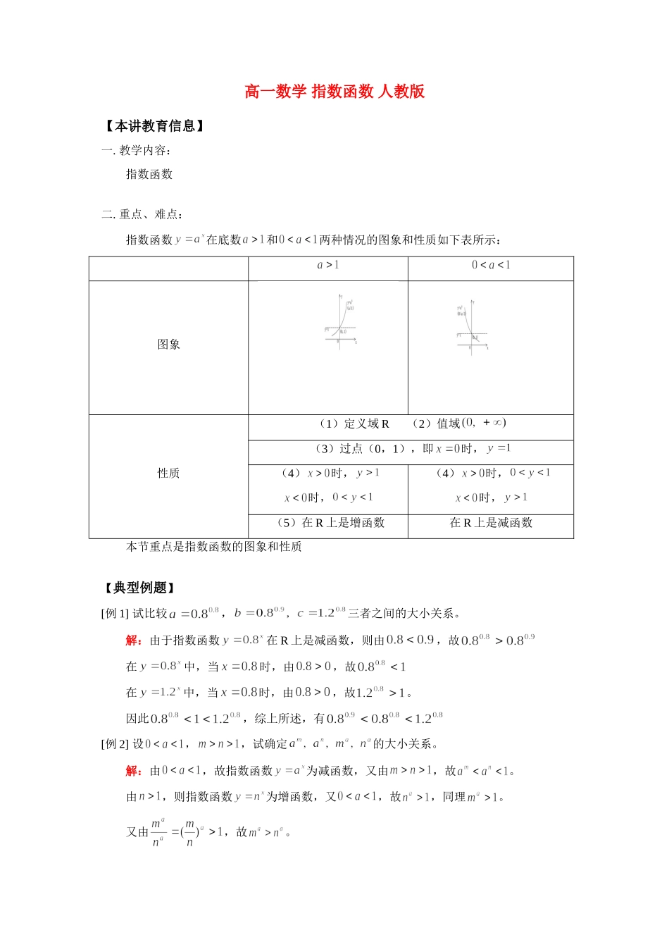 高一数学 指数函数 人教版 知识精讲考试卷_第1页