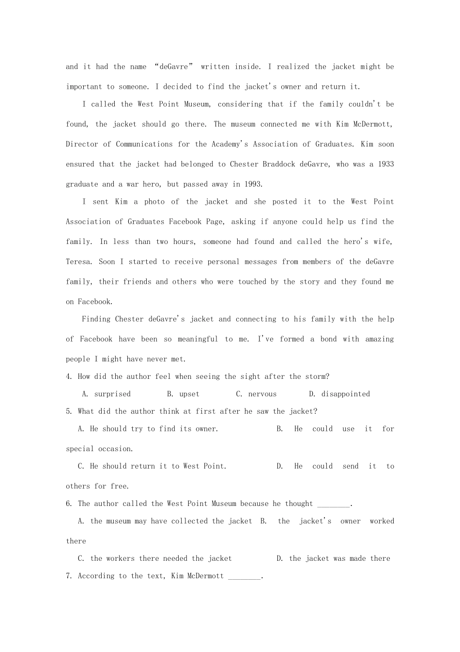 高一英语暑强化训练考试卷(四考试卷_第3页