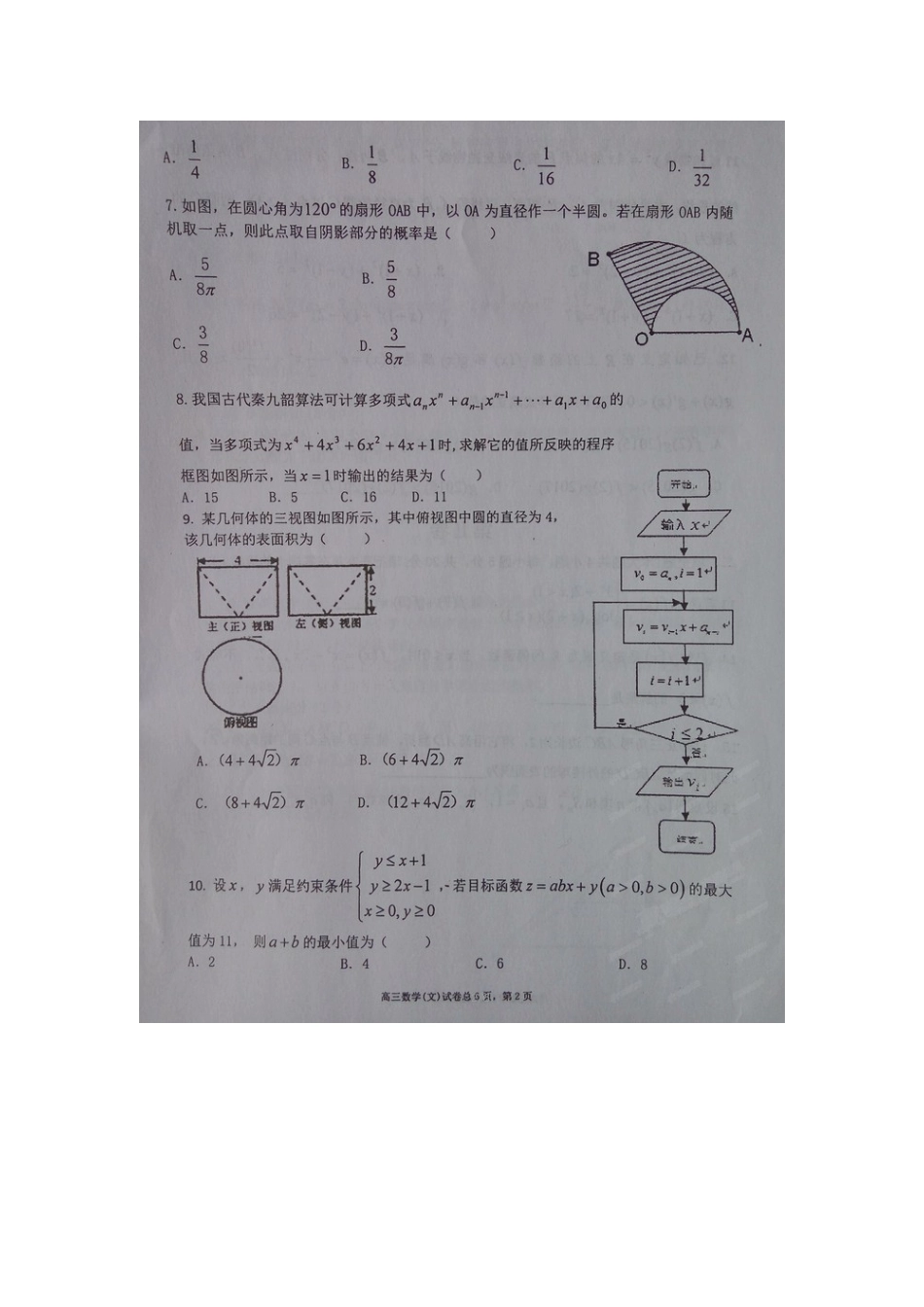 辽宁省大连八中大连二十四中高三数学联合模拟考试考试卷 文(扫描版)考试卷_第2页