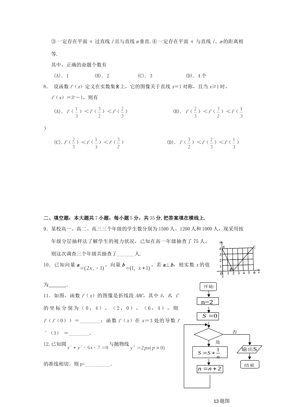 高三数学下学期第四次联考考试卷 文考试卷_第2页