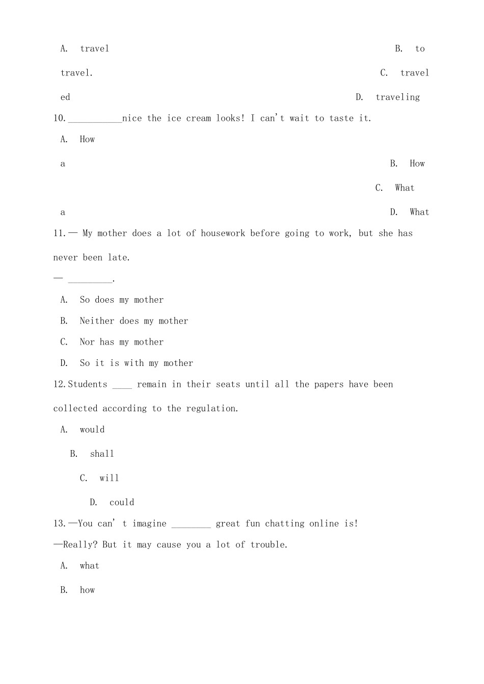 高一英语9月适应性测试考试卷_第3页