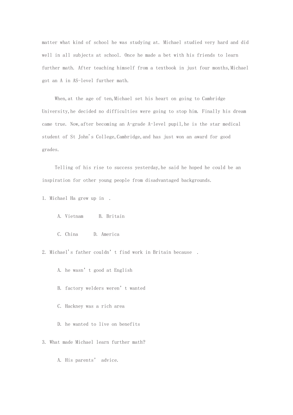 高一英语上学期期末联考考试卷_第2页