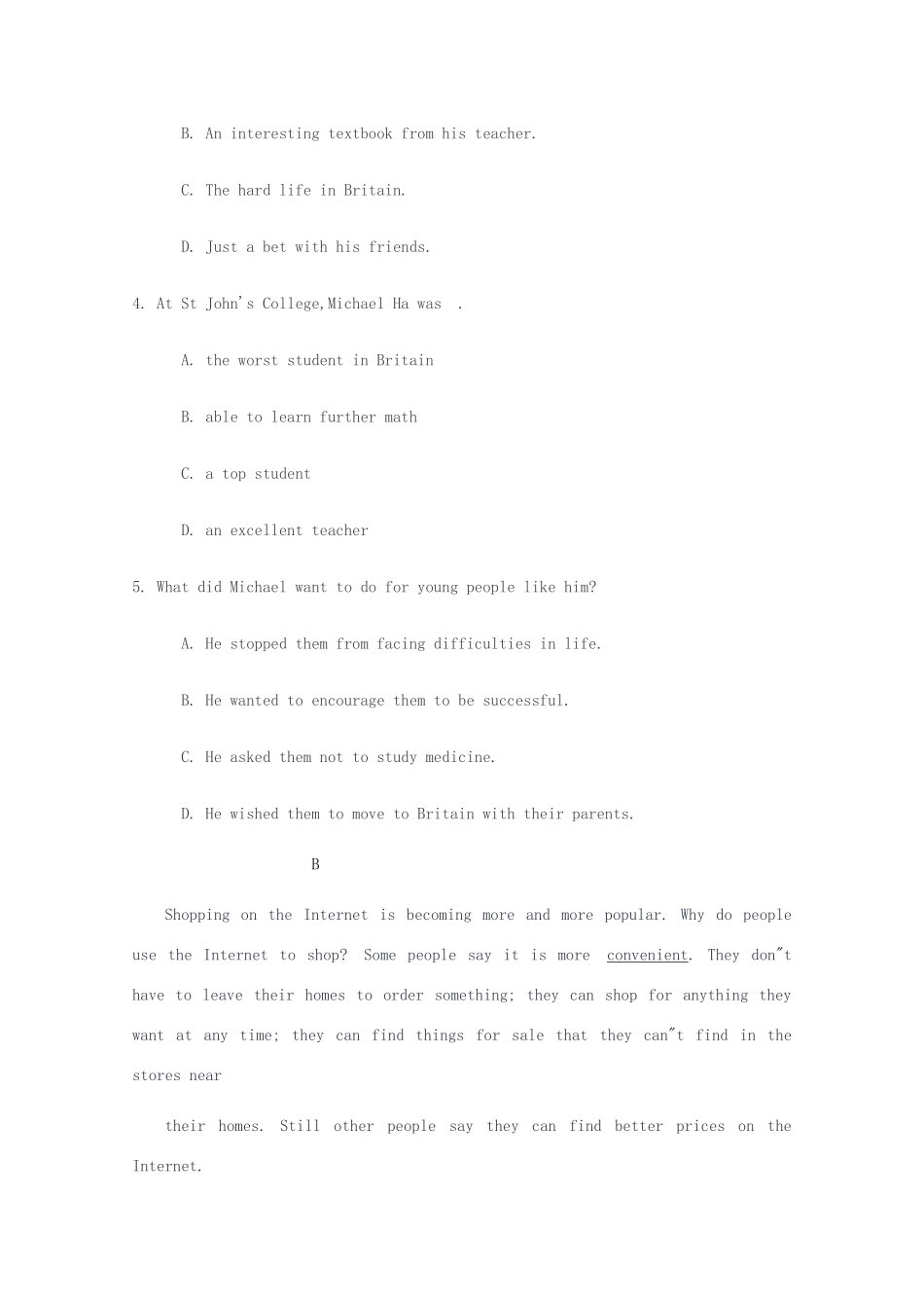 高一英语上学期期末联考考试卷_第3页