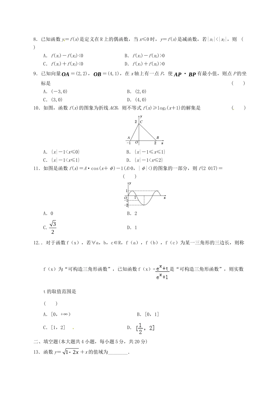高一数学下学期第一次统考(开学考试)考试卷 文(答案不全)考试卷_第2页