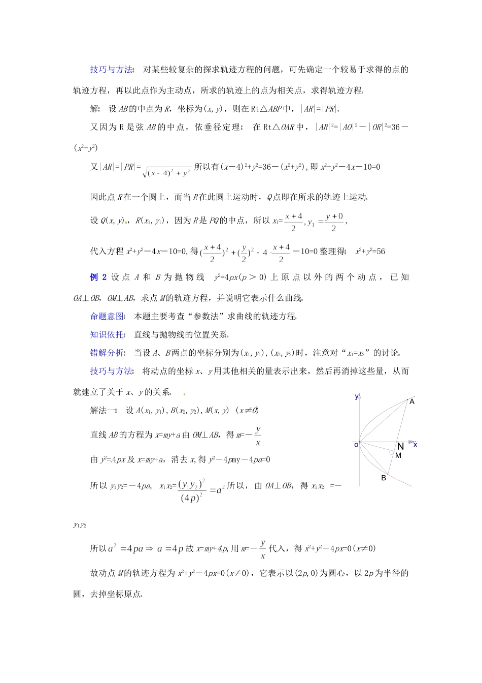 高三数学第二轮专题讲座复习 曲线的轨迹方程的求法考试卷_第2页