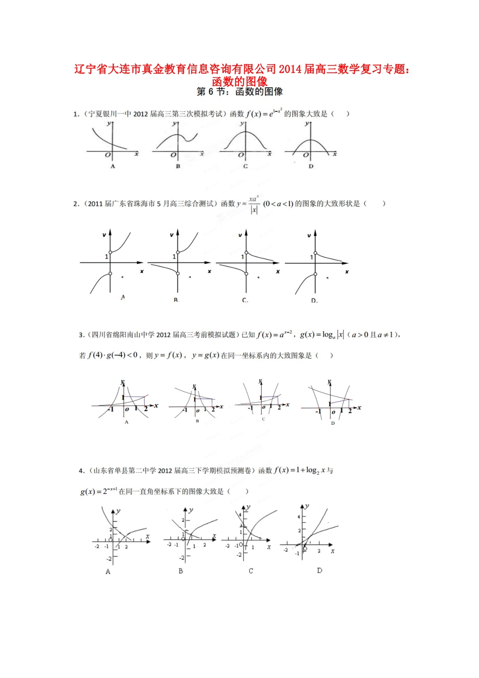高三数学专题复习 函数的图像(扫描版)考试卷_第1页