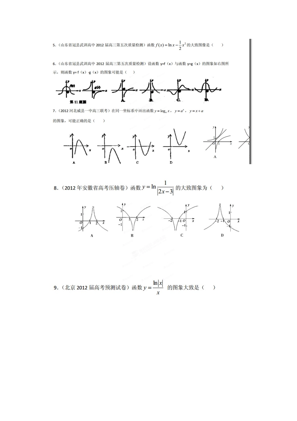 高三数学专题复习 函数的图像(扫描版)考试卷_第2页