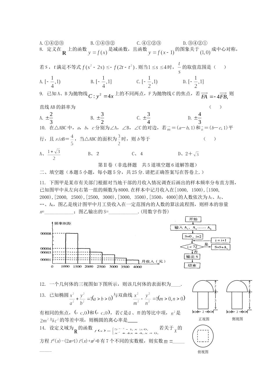 高三数学第二次模拟考试 文(无答案)考试卷_第2页