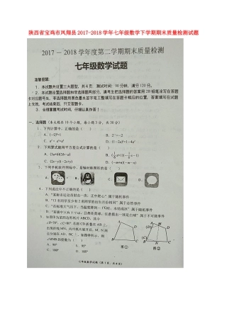 陕西省宝鸡市凤翔县七年级数学下学期期末质量检测考试卷(扫描版) 新人教版考试卷