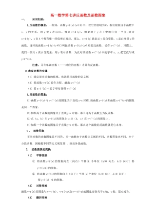 高一数学第七讲反函数及函数图象考试卷