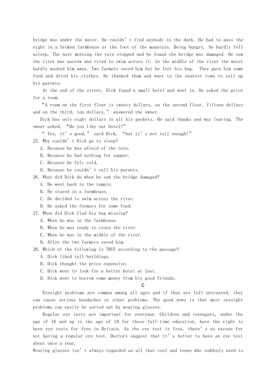 高一英语下学期第六周周练考试卷(无答案)考试卷_第3页