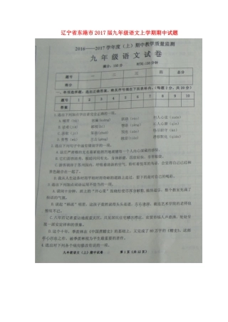 辽宁省东港市届九年级语文上学期期中考试卷(扫描版) 新人教版考试卷