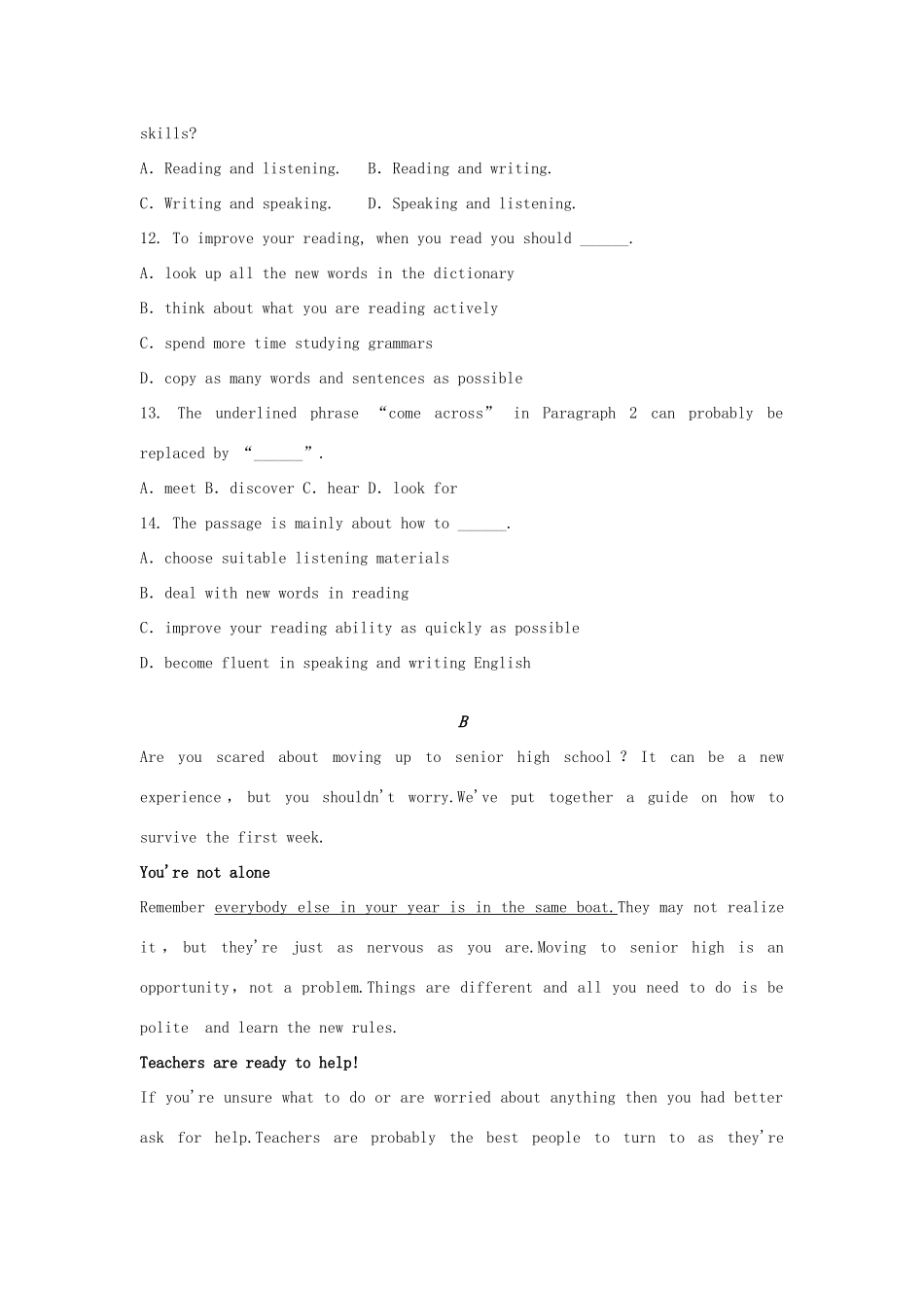 高一英语11月联考考试卷(无答案)考试卷_第3页