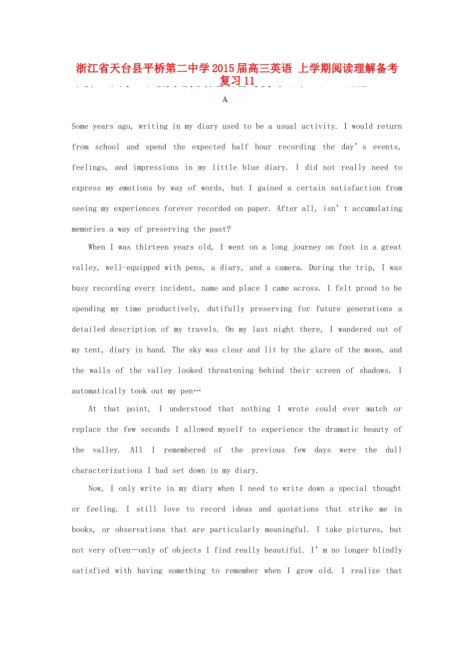 高三英语 上学期阅读理解备考复习11考试卷_第1页