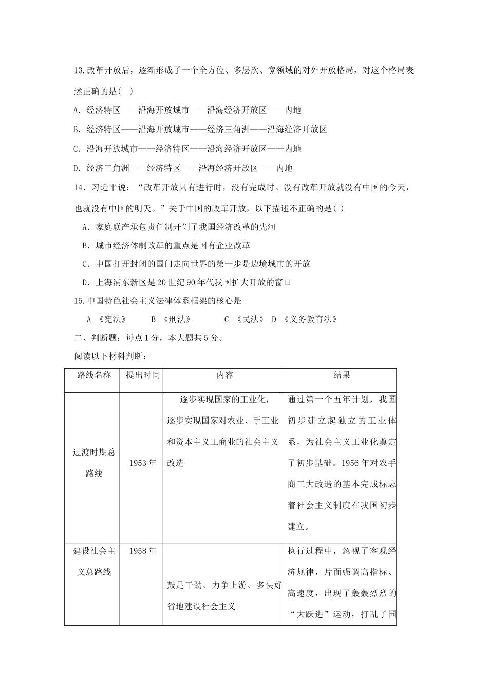 重庆市沙坪坝区四校联盟 八年级历史下学期期中考试卷_第3页