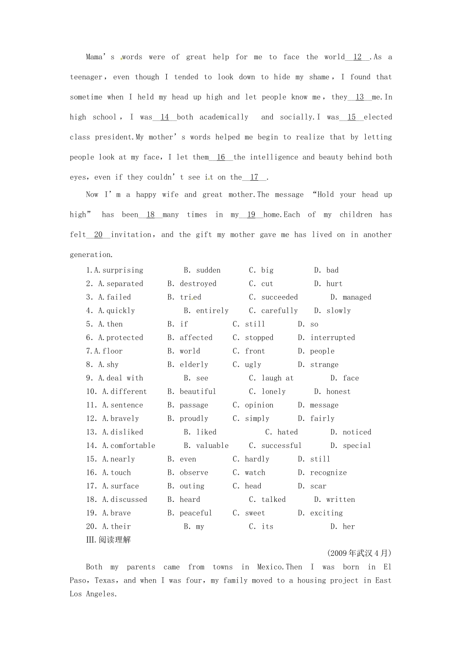 高三英语一轮 测试卷 外研版必修5-1考试卷_第3页