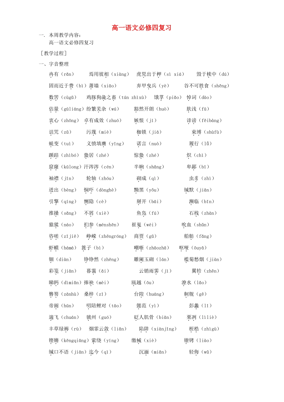 高一语文必修四复习 苏教版考试卷_第1页