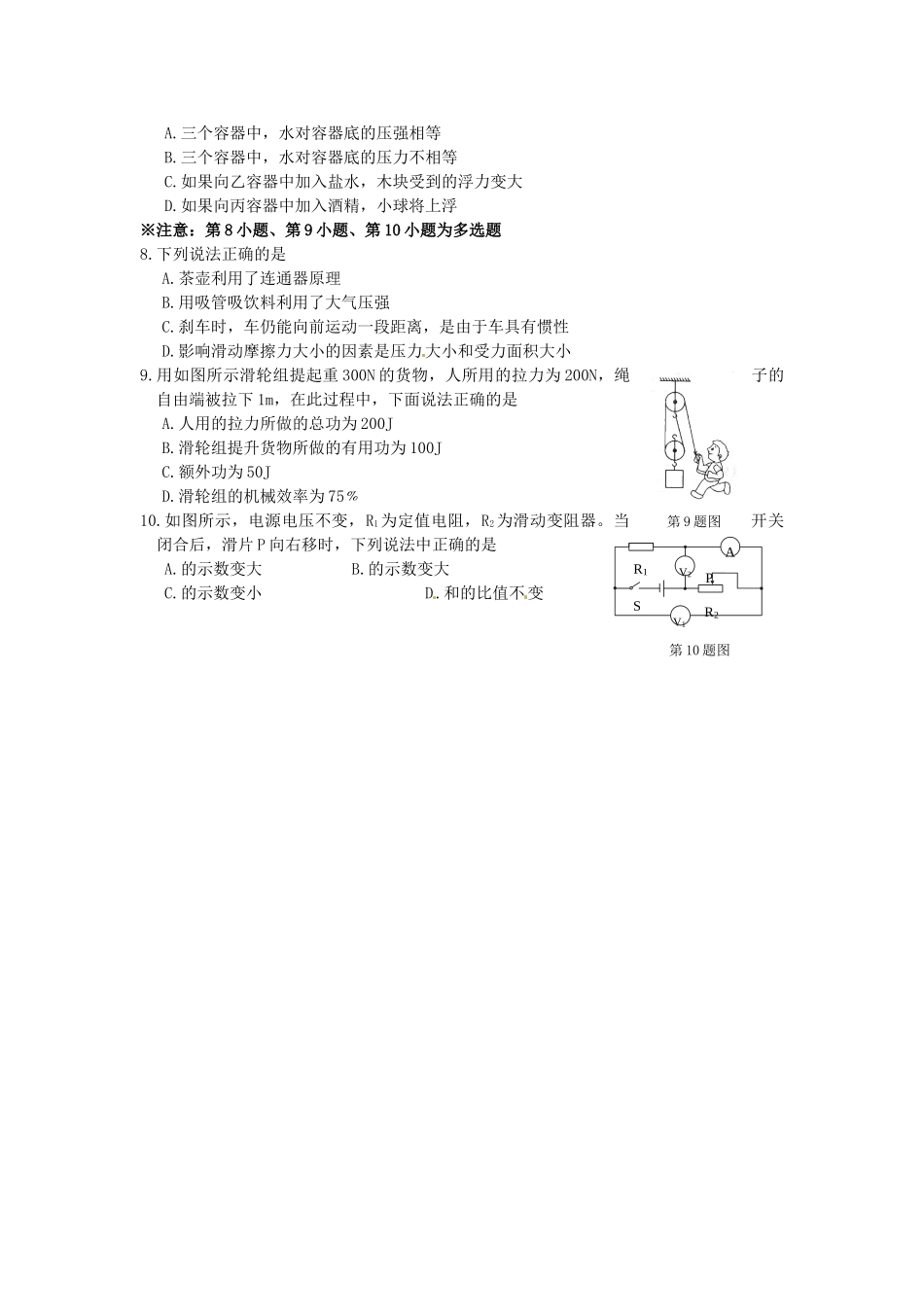 辽宁省丹东市中考物理真题考试卷(含答案)考试卷_第2页