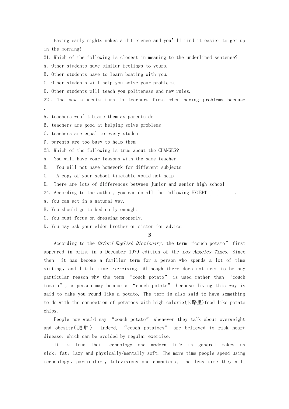 高一英语上学期第二次周考考试卷_第2页